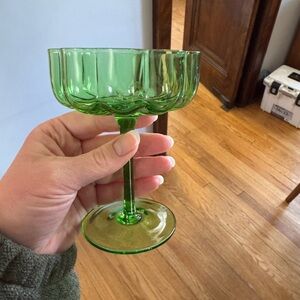 Two Green Glass Coupes - Elegant Goblets for Home Dining